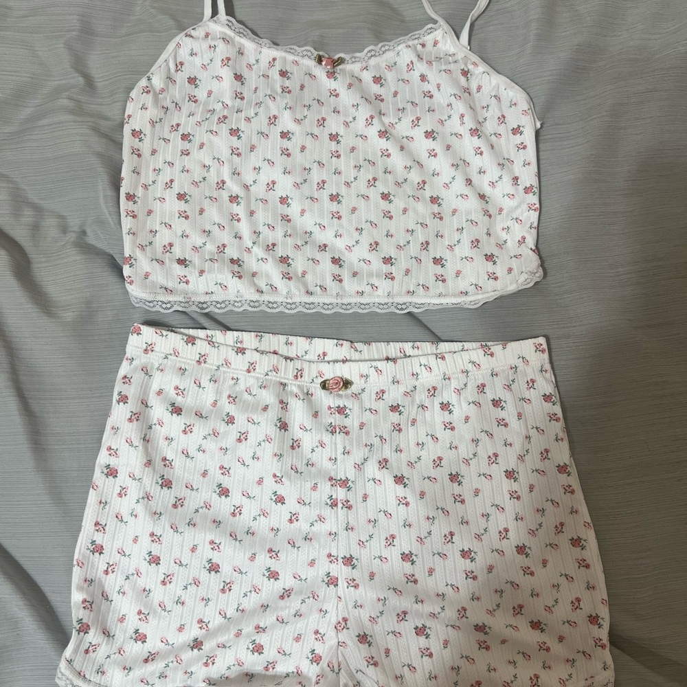 Amazon White and Pink Floral Pajama Set